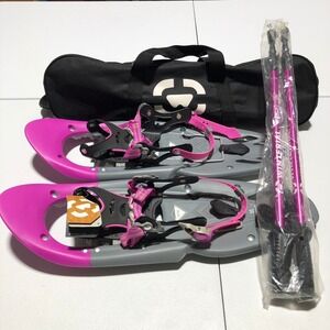 Winterial Snowshoe Set with Poles and Carry Bag Pink Gray New